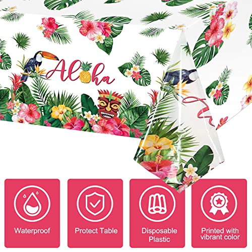 3 Pack Hawaiian Luau Tablecloths, Luau Decoration Aloha Tropical Palm Leaves Table Cloth Hawaii Disposable Plastic Rectangular Table Cover Tiki Party Supplies For Birthday Summer Kid, 54 X 108 Inch #TOP2