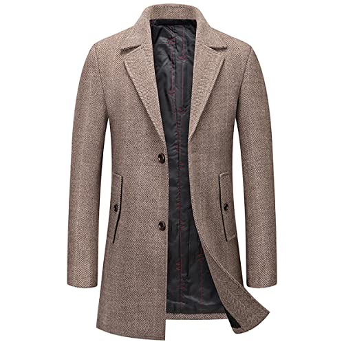 Herren-Wintermantel, Wolle, gepolstert, lang, Trenchcoat, schmale Passform, für Business, Freizeit, Outwear, Peacoat, dicker Übermantel für Herren, khaki, L Cover