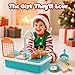 CUTE STONE Play Kitchen Sink Toys with Upgraded Real Faucet, Play Cooking Stove, Cookware Pot and Pan,Play Food, Color Changing Dishes Accessories for Boys Girls Toddlers