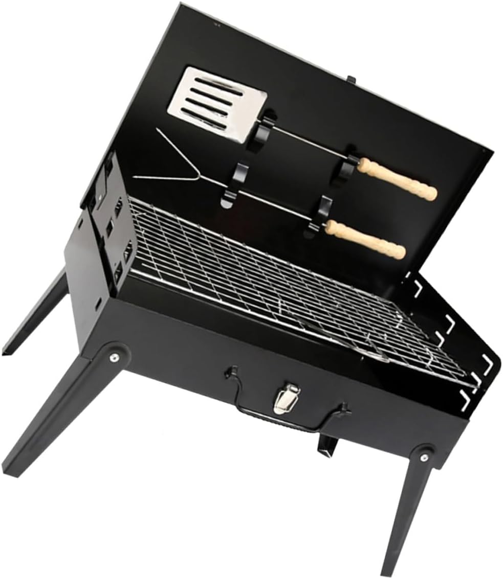 Cabilock Portable Folding Bbq Grill with Barbecue Tools, Box-style Outdoor Camping Stove 44x27x47cm, Steel Construction for Travel and Picnic Cooking