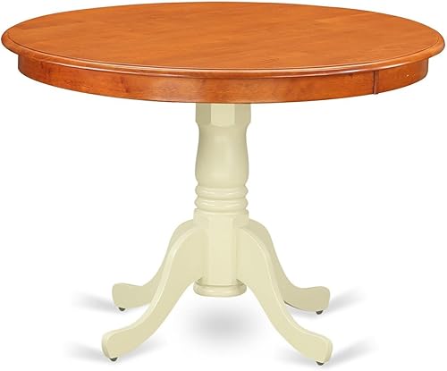 Miniatura 4 de East West Furniture HLT-MLW-TP Hartland Mesa de comedor, mesa redonda de cocina con base de pedestal, 42 x 42 pulgadas, caoba y lino blanco Caoba y