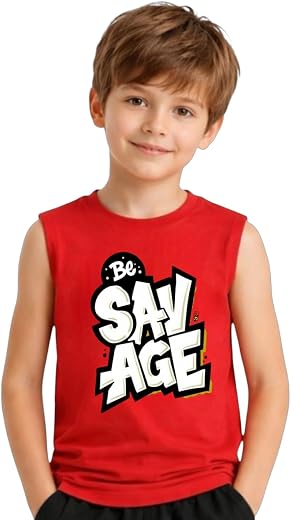 Kids Cotton Blend Sleeveless Vest for Summer HD Prints and Breathable Fabric Red 113