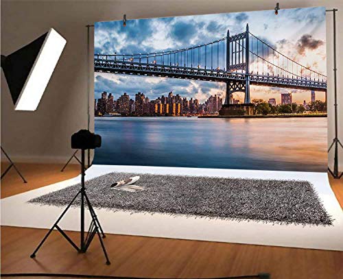 New York City 15x10 FT Vinyl Photography Backdrop,Kennedy Triboro Bridge in Queens New