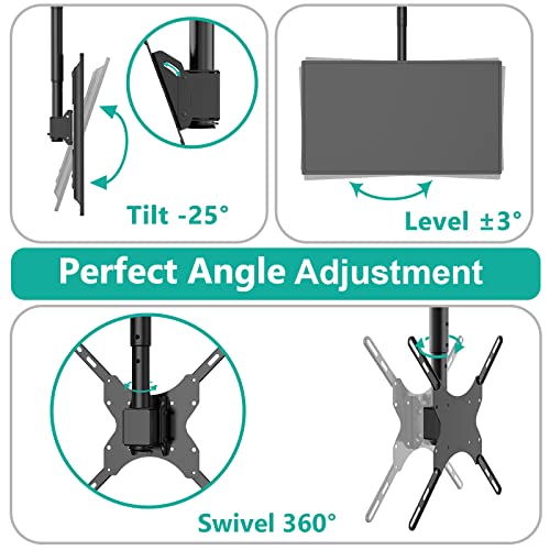 Wali Tv Ceiling Mount Adjustable Bracket Fits Most Led, Lcd, Oled And Plasma Flat Screen Display 26 To 65 Inch, Up To 110 Lbs, Vesa 400X400Mm (Cm2665), Black #TOP5