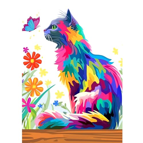 Zhenqing Stamped Cross Stitch & Punch Needle Embroidery Kit for Beginners - Pre-Printed 11 CT 11.8x15.8in, Colorful Cat Pattern DIY Therapeutic Craft for Home Décor & Stress Relief (66988)