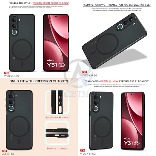 Image of AESTMO Vivo Y31 5G Back Cover | 360 Protection | Matte Frosted Hard Back Translucent | Compatible with MagSafe Accessories (MagSafe Matte Hard Black Bumber)