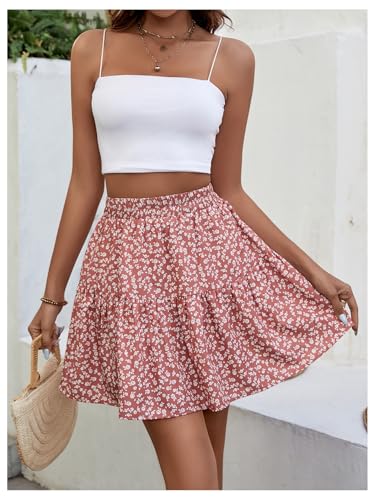 Women's Ditsy Floral A Line Mini Skirt Elastic High Waisted Ruffle Summer Boho Short Skirts2