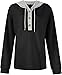 Hoodies for Women V Neck Button Waffle Knit Hooded Sweatshirts Lightweight Drawstring Casual Long Sleeve Pullover (Black,Large)