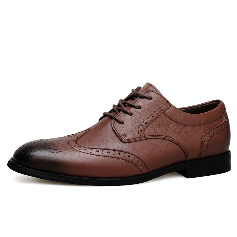 Men's Lace-Up Casual Oxfords Comfortable Walking Shoes Classic Genuine Leather Brogue Dress Business Formal Footwear