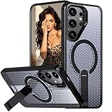 Ephoou for Samsung Galaxy S25 Ultra Case Magnetic Heat Dissipation with Kickstand – Mesh Ultra-Breathable Hollow Double Honeycomb Design Shockproof Cover for Samsung S25 Ultra FX-Black