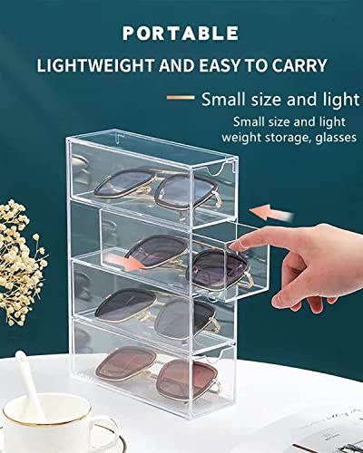 RHBLME 4 Drawers Acrylic Stackable Sunglasses Organizer, Clear Glasses Case Storage Organizer, Dust Proof & Waterproof Acrylic Drawers Sunglasses Storage Organizer for Dresser, Bedroom, Desk