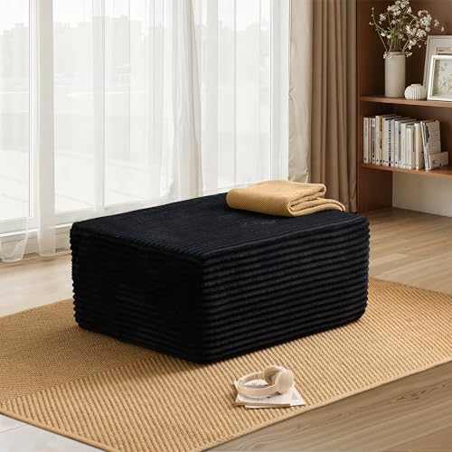 Image of HOOOWOOO Cloud Sectional Couch for Living Room,Modular Sectional Sofa No Assembly,Matching Plush Corduroy Ottoman(Black)