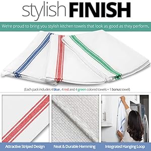 Aunti Em's Kitchen Dish Towels Set (13 Pack) for Kitchen Decor Super Absorbent 100% Natural Cotton Zero-Lint - 25.5 x 15.5 Inch (13-Pack Red, Green & Blue Stripes) Aunti Ems Kitchen Dish Towels Set 13 Pack for Kitchen Decor Super Absorbent 100 Natural Cotton Zero Lint 255 x 155 Inch 13 Pack Red Green Blue Stripes