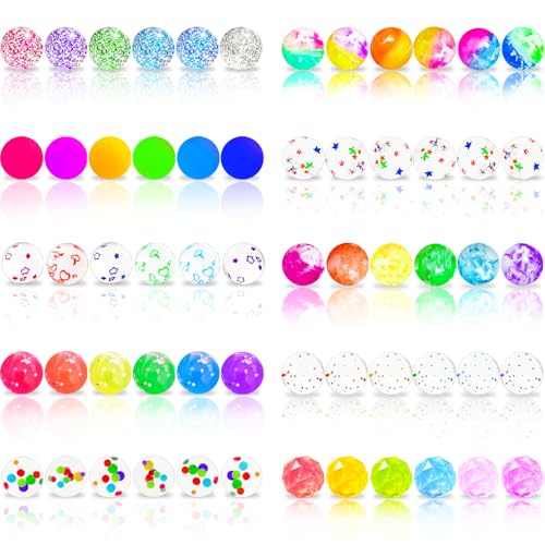60 PCS 10 styles Bouncy Balls,27 mm Colorful Bouncy Ball,High Bouncing Balls Toys,Rubber Bounce Balls Bulk for Valentine's Day Gifts,Kids,Party Favors,Classroom Prizes,Easter Goody Bags Fillers