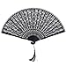 Ręczny składany wentylator, dwuwarstwowy Vintage Lace składany ręczny wentylator bambusowy ręczny składany wentylator do dekoracji ścian kobiety wydajność prezenty taniec rekwizyt(Black Lace)