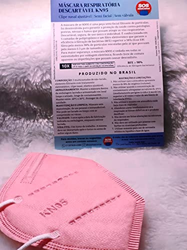 Máscaras KN95 Rosa Adultas com ANVISA Fabricada no BRASIL - Embaladas de 1 em 1 - Kit de 1, 5, 10, 1