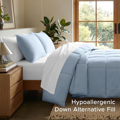 Image of Bare Home Comforter Set - Oversized King Size - Ultra-Soft - Goose Down Alternative - Premium 1800 Series - All Season Warmth (Oversized King, Dusty Blue)