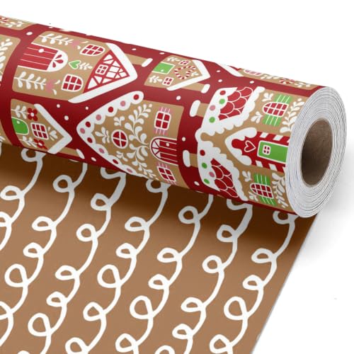 LaRibbons Christmas Gingerbread House Wrapping Paper Roll 17 In x 33 Ft