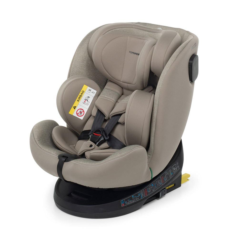 Foppapedretti Seggiolino Auto Circle I-Size, Seduta Girevole a 360°, per bambini da 40 a 150 cm di altezza, 0-12 anni, conforme ECE R129, Fissaggio Isofix e TopTether, Safe Body Protection, Sand