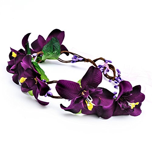 Love Sweety Lily Flower Crown with Adjustable Ribbon for Wedding HH9 (Grape)