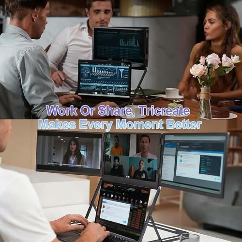 Image of Triple Laptop Screen Extender 15.6 Inch, FHD IPS 1080P Portable Monitor Extender with Type-C and HDMI Interfaces, Single USB-C Cable Connection for Easy Use, Compatible with Mac OS, Windows
