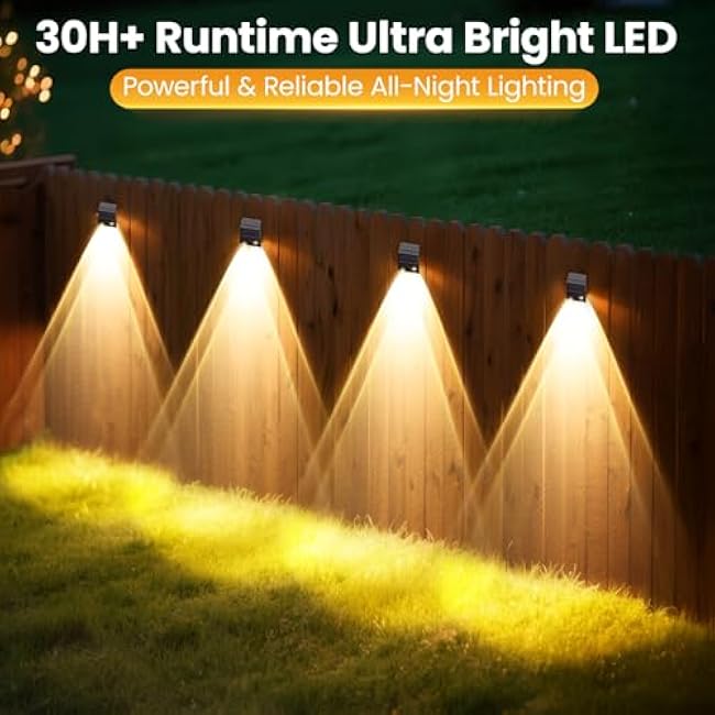 Solar Fence Lights Outdoor with Dual Panels ¨C Long-Lasting & Bright Weatherproof LED Solar Lights Outdoor for Yard,Patio,Wall,Steps(8 Pack)