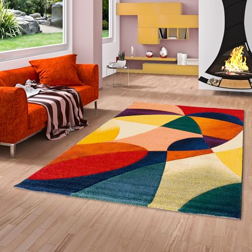 Pergamon Tapis Designer Maui Moderne Jaune Rouge - Tapis Moderne avec découpe en Contour et Motif Tendance - Parfait pour Le Salon, la Salle à Manger