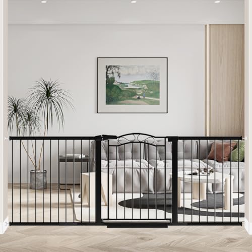 Image of Fairy Baby 81.9 inch-84.6 inch Extra Wide Baby Gate for Stairs, Pressure Mounted Auto Close Child Safety Gate with Door No Drill, Large Long Pet Dog Gate for the House Doorways, 82 83 84 Inches Wide, Black