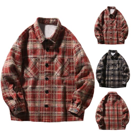 Cambkatl Men's Loose Long Sleeve Flannel Plaid Shirts - 2025 Fall Casual Button Down Lapel Gingham Cardigan Shirt2