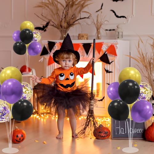 Image of ZJDHPTY Halloween Decorations,4Set Purple Black Gold Balloon Stand Kit | Balloon Centerpieces for Birthday Graduation Wedding Retirement Anniversary Homecoming Party Decorations
