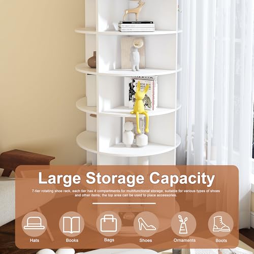 Image of Multi Layer Cylindrical Rotating Shoe Rack Tower,Free Standing 360 Spinning Storage Organizer,Can Store Approximately 30 Pairs of Shoes,Space-Saving Design (7-Tier-2)