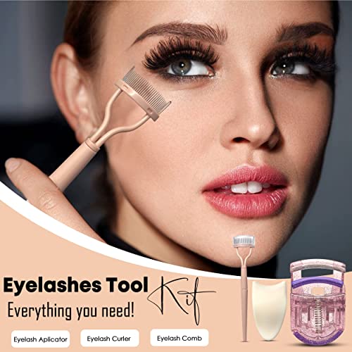 3 In 1 Eyelash Application Tool Kit | Eyelash Separator Metal Teeth Mascara Comb Portable Curler And Applicator Set Tweezers Extensions Clips Eyelashes Buddy Kit #TOP1
