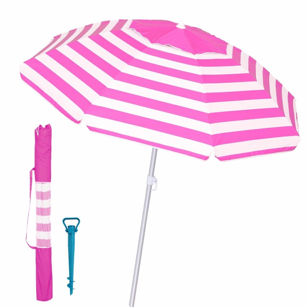 LOLAhome Pack sombrilla de Playa antiviento de Aluminio y Fibra Vidrio, con Soporte de Arena