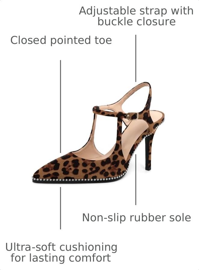 Image of SAMMITOP Womens High Heels Ankle Strap Pointed Toe Stilettos Patent Leather Beaded Pumps Dress Shoes 3.5 Inch