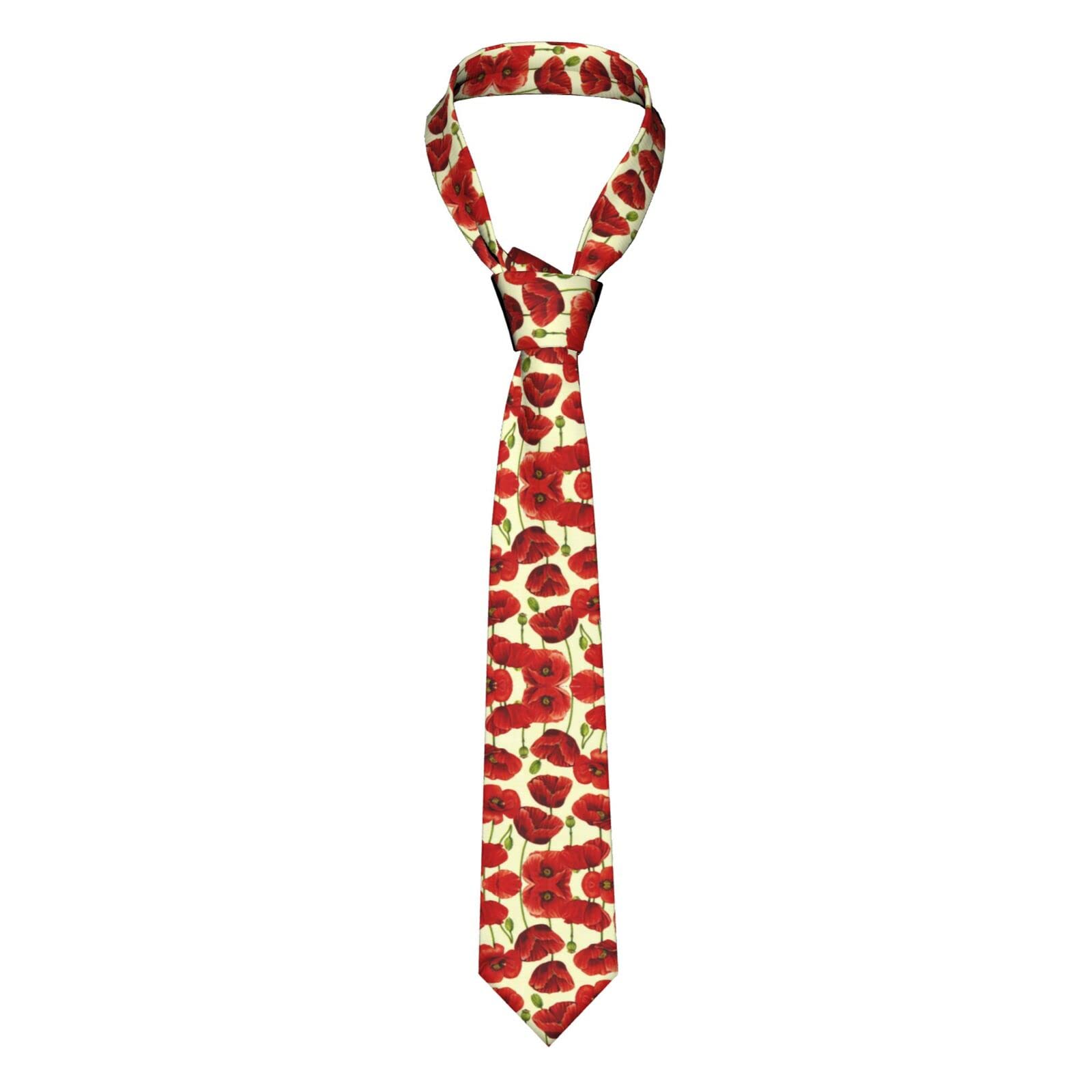 Aseelo Men's Red Poppy Flower Tie Necktie Fashion Necktie For Formal Business Wedding Party