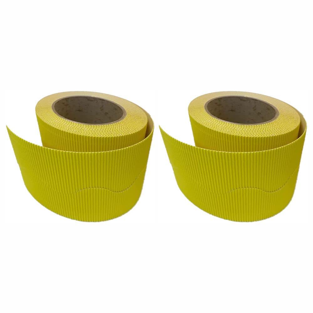 3 Ace Crafts (Pack of 2) Corrugated Display Borders Roll (Lemon) Size 57mm x 15m - School Classroom Decoration, Bulletin Boards & Crown Making Crafts, Scalloped Edge Border Rolls Fade Resistant — image 1