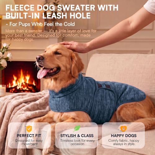 Image of Queenmore Dog Sweaters for Medium Dogs, Fleece Dog Sweater with Leash Hole