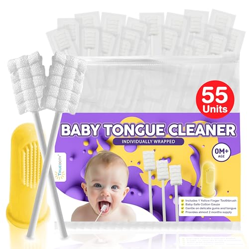 Image of Trueocity Baby Tongue Cleaner Newborn – Soft Oral Cleaner for Infants, Gum & Mouth Cleaning for 0-3 Month Babies, Easy to Use and Safe for Daily Hygiene – Best Value Pack of 55 Units