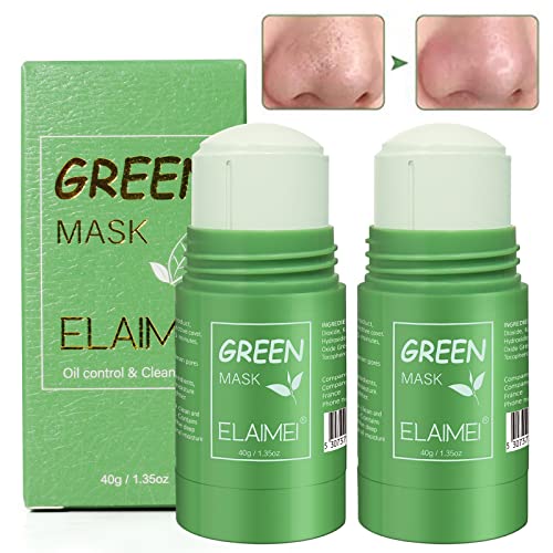 2PCS Green Tea Mask Stick for Face - Cleansing Purifying Clay Mask Reduce Blackhead & Acne Moisturizing Oil Control Deep Clean Pore Improves Skin for All Kind Skin Type Women Men