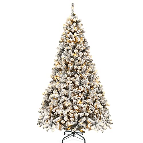 Goplus 7.5ft Pre-Lit Snow Flocked Pine
