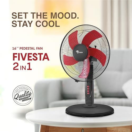 Image of ULTRON Fivesta 2 in 1 Pedestal & Table Fan (16 Inch) | 65W Powerful Motor | 70 CMM Air Delivery | 5 Blade Sweep | Thermal Overload Protection | Adjustable Height | 2 Year Warranty