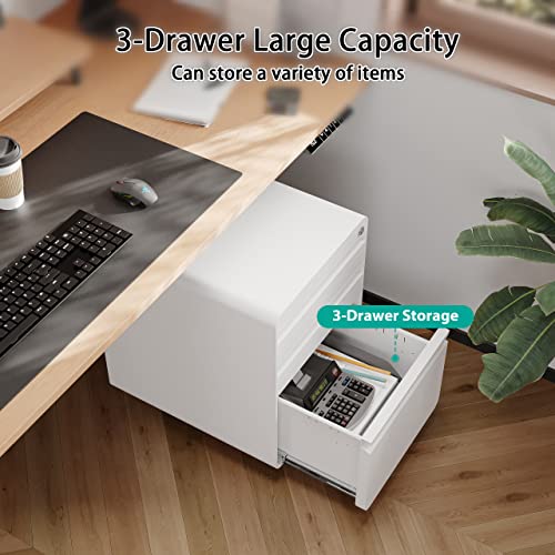 Sisesol 3 Drawer Mobile File Cabinet Under Desk Storage,File Cabinets For Home Office With Lock Metal Filing Cabinet For Legal/Letter/A4 File,Rolling File Cabinet Storage Cabinet With Drawers #TOP3