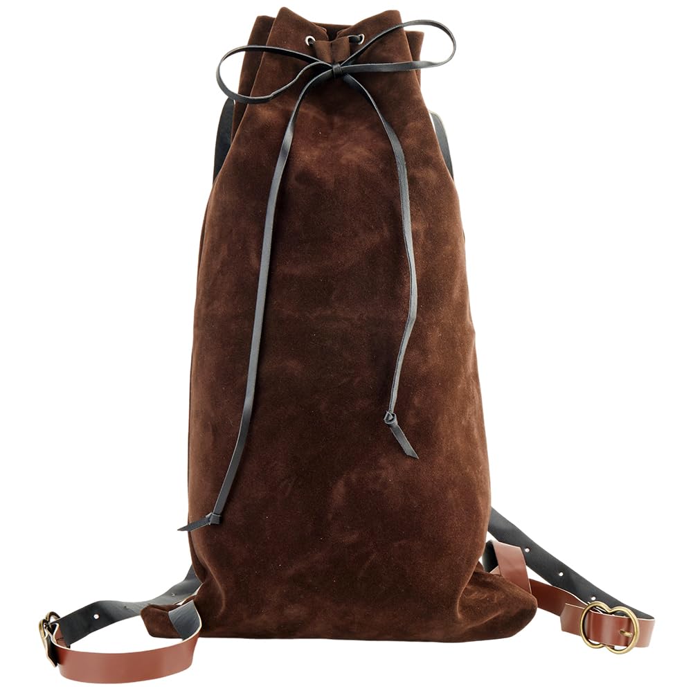 GORGECRAFT Sac à Dos Médiéval en Fibre, Selle Marron | Cordon de Serrage, Sangles en Cuir PU, Fermoirs en Alliage, Pour Viking LARP Renaissance Cosplay Gym