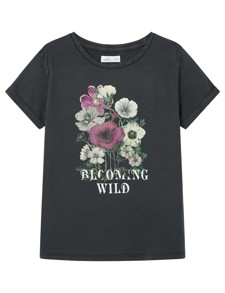 SPRINGFIELD Women's 1388340 Floral Graphic T-Shirt, Charcoal, XS