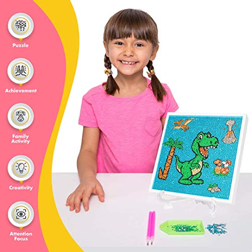 Little Jupiter Diamond Painting Kits for Kids - Dinosaur - Boys & Girls Arts & Crafts Sets - Wooden Frame & Stand with 2 Pens for 2 People 7.5x7.5 - Children\'s Gem Art (Dinosaur) - Thumbnail 4