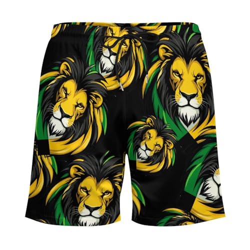 Jamaican Flag Lion Mens Swim Trunks with Quick-Drying Lining Beach Shorts for Outdoor Sports3