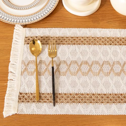 Image of HomeCloud Croshia Woven Table placemat - Heat Resistant, Washable Table Decoration for Dining, Office, Kitchen, Hotel, and Home (Rec White Baige, Set of 6)