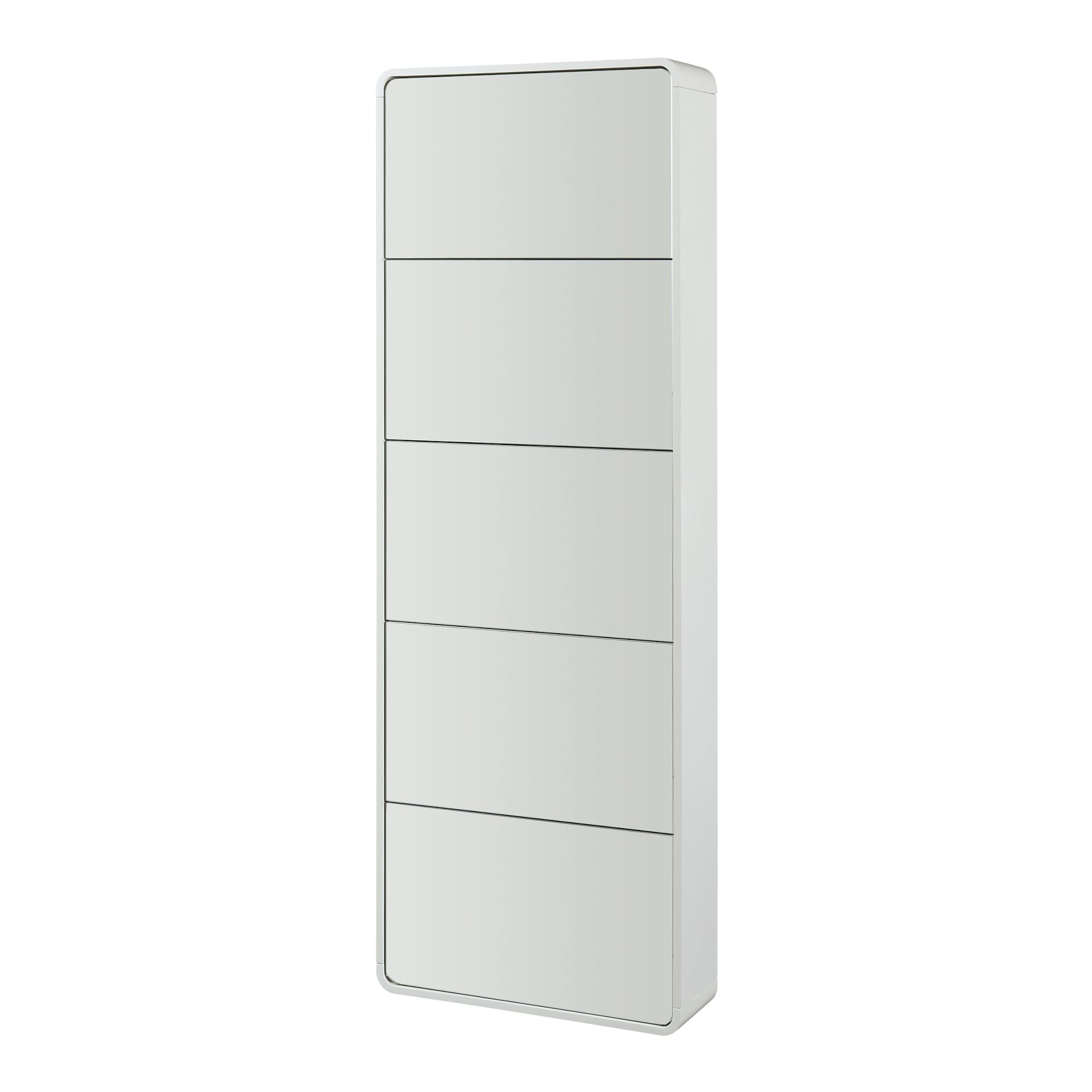 [en.casa] Armario Zapatero Aure con 5 Puertas Abatibles y Compartimentos Zapatero con Espejo para Entrada Recibidor Pasillo Vestidor 180 x 63 x 20 cm - Blanco