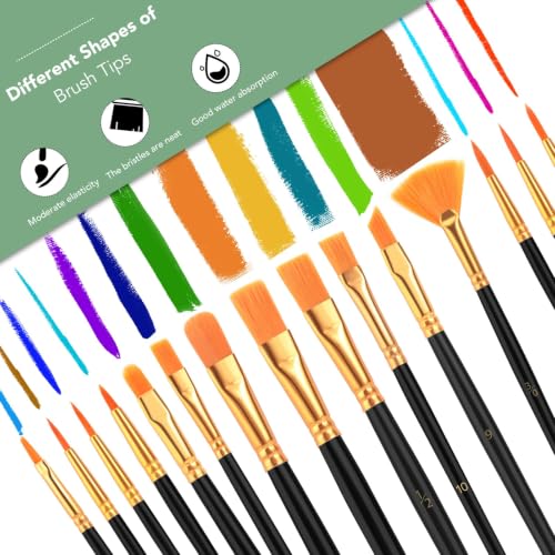 Image of AROIC Acrylic Paint Brush Set,100 packs /1500pcs Nylon Hair Paint Brushes