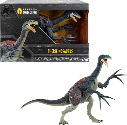 Image of Mattel Jurassic World Dominion Hammond Collection Therizinosaurus Dinosaur Figure with 25 Articulations, Fully Jointed Claws, Glass Eyes & Wired Tail